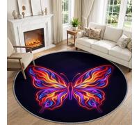 Générique Salon Tapis Rond Moderne Abstrait Pop Art Antidérapant Lavable | Flammes Violet Papillon Tapis 60 cm à Poils Courts Garçons Filles pour Salon Chambre Salle à Manger Nursery
