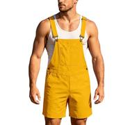 Générique Salopette courte unie pour l'été - Pantalon de travail large - Combinaison cargo - Vêtement de travail - Pantalon court - Grande taille - Pantalons réglable pour homme et femme