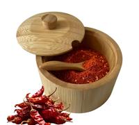 Générique Salt Box - Wooden Seasoning Container With Lid And Spoon