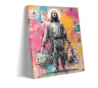 Générique Sauveur Urbain Canvas Street Art - Imprimé Pop Art Coloré Représentant Jésus Pour Décoration Murale Salon Peinture Sur Toile Contemporaine Point Focal (1,40x60cm Toile enroulée)