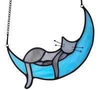 Générique Schlafende Katze Auf dem Mond Deko, handgefertigte Acryl-Fensterhängedekoration, Hängedeko, Blauer Halbmond mit schlafender Katze, Souvenir-Geschenk für Katzenliebhaber
