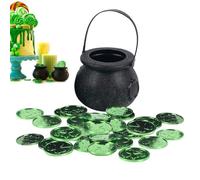 Générique Seau à Chaudron - Mini Chaudron de sorcière, seaux à Bonbons réglables avec poignée, Seau à Bonbons pour fête de Vacances avec 50 pièces de Monnaie trèfle | Pots de Support de friandises