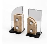 Générique Serre-livres Acrylique Butée Support Presse-livres avec Panneaux en Acrylique Transparent et Insert Aspect Travertin Design Géométrique avec