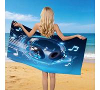 Générique Serviette de Plage Casque de Musique, 3D Musique Thème Serviette de Bain Microfibre, Drap de Plage Séchage Rapide e Anti Sable pour Piscine Voyage Couverture, 70x150 cm