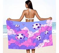 Générique Serviette Plage 170 cm x 90 cm Serviette de Bain Microfibre Cartoon Amusant Doux Vif Dynamique Sports Football Nuages Séchage Rapide, Couverture Absorbante pour Plage et Camping