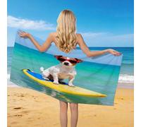 Générique Serviettes de Plage 90x180 cm Chien de Surf, Drap de Plage XXL Microfibre à Séchage Rapide pour Femme Homme, Serviette de Bain pour Sauna, Piscine, Camping