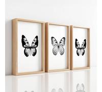 Générique Set de 3 Pièces de Décoration Murale Minimaliste, Impressions Noir Blanc Papillon Pur Toile Peinture Triptyque pour Salon Chambre Bureau et Salle à Manger 50 x 70 cm