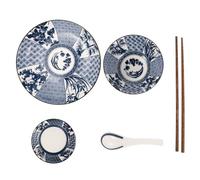 Générique Set de Vaisselle Japonaise en Céramique et Bois, Bol Léger et Portable pour Ramen ou Salade, Style Japonerie Unique, 1 Ensemble pour Repas Individuels