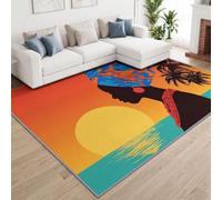 Générique Silhouette Coucher De Soleil Tapis de Salon Lavable 200x300 cm，Lavable Culture Afro Paysage - Antidérapant et Lavable en Machine - Poils Courts - Douce - pour Salon, Chambre ou Bureau
