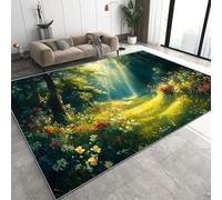 Générique Soleil Forêt Tapis de Couloir 60x110 cm 3D Fleurs Peintures à l'huile Nature Tapis de Cuisine Flanelle Antidérapant Lavable Poil Court Carpette pour Couloir Cuisine Entrée Q-211