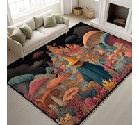 Générique Sorcier Champignon Géant Bâtiments Doux Tapiss Rêve Fantaisie Magique Anime Imprimé Tapis Fantaisiste Surréaliste Vibrant Lavable Tapis de Antidérapant Rouge pour Chambre Enfants 50 x 80 cm