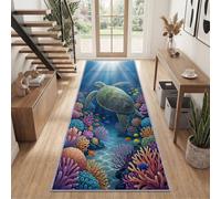Générique sous-Marin Créatures Océan Tapis de Couloir Lavable en Machine | Tortue de Mer Récif Corallien Lumière Du Soleil Tapis de Passage 60 x 240 cm pour Cuisine Buanderie Chambre entrée