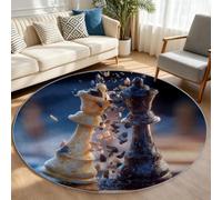 Générique Sport Compétition Tapis Rond Chambre Enfant Tapis Effet 3D Poil Court et Doux Antidérapant pour Chambres à Coucher, Salle de Jeu Tapis Chambre Fille Garçon Ado Adulte, Ø 60 cm Échecs Jeu