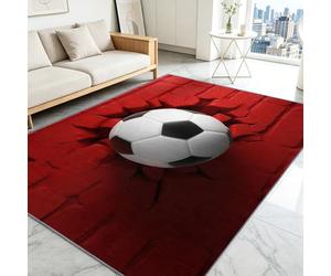 Générique Sport Tapis Salon 3D Football Mur de Briques Rouges Compétition Modèle 120 x 170 cm Lavable en Machine Super Doux et Antidérapant Tapis Décoratif Salon Doux Poil Court pour Chambre Adulte