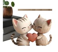 Générique Statuette De Chat - 2D Plat en Forme d'animal en Bois | Figurines De Couple De Chats Amoureux,pour Mariage, Célébrations d'anniversaire, Chambre À Coucher Romantique, Petite Amie