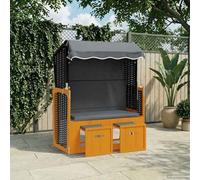Générique Strandkorb avec auvent en résine tressée et Bois Solide Anthracite, Chaise Longue de Plage avec Repose-Pied Extensible et Dossier réglable en 3 Positions, Panneaux latéraux