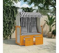 Générique Strandkorb avec Coussins résine tressée Bois Solide Blanc Gris, Chaise Plage auvent Fauteuil détente Jardin, Dossier réglable 3 Positions, Repose-Pied Extensible, Panneaux