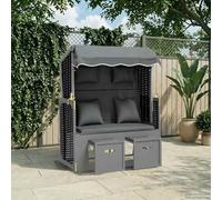 Générique Strandkorb Confortable avec Coussin, Cadre en Bois et résine tressée, auvent, Repose-Pied Extensible, Dossier réglable 3 Positions, pour Plage, Jardin