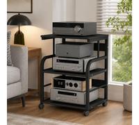 Generique Support D'Imprimante À 3 Niveaux, Étagère De Rangement, Meuble Chaine HiFi Meuble Audio avec roulettes, Rack Audio Support Multimédia AV pour Bureau Maison(Black)