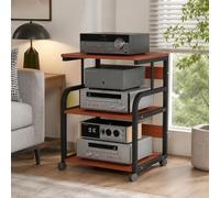 Generique Support D'Imprimante À 3 Niveaux, Étagère De Rangement, Meuble Chaine HiFi Meuble Audio avec roulettes, Rack Audio Support Multimédia AV pour Bureau Maison(Teak)