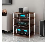 Générique Support multimédia AV Robuste avec étagère en Verre, Support d'appareils Audio Multifonctionnel empilable avec Pieds amortisseurs pour la Maison, Le Bureau, Le théâtre,Amber Glass,4 Tier