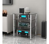 Générique Support multimédia AV Robuste avec étagère en Verre, Support d'appareils Audio Multifonctionnel empilable avec Pieds amortisseurs pour la Maison, Le Bureau, Le théâtre,Clear Glass,4 Tier