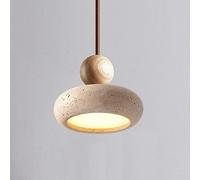 Générique Suspension Luminaire en Travertin Naturel - Lampe de Chevet Suspendue Style, Lustre pour Salle à Manger, Cuisine, Chambre, Plafonnier LED 3000K RéglableWood,One Size