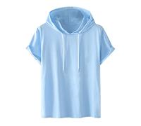 Générique Sweat à Capuche Homme Hoodie Coton Manches Courtes T-Shirt Été Décontracté Tshirts Couleur Unie Tee Shirt Sport Respirant Tee-Shirt Confortable Teeshirt Mes Commandes 01 Bleu 3XL