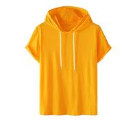 Générique Sweat à Capuche Homme Hoodie Coton Manches Courtes T-Shirt Été Décontracté Tshirts Couleur Unie Tee Shirt Sport Respirant Tee-Shirt Confortable Teeshirt Mes Commandes Passées 01 Jaune XXL