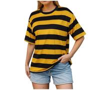 Générique T-Shirts à Manches Courtes Femme T-Shirt Rayé pour Femmes Jaune et Noir Haut Rayé Coloré Col Rond Chemisier Décontracté D'été Streetwear Coupe Ample (Yellow, XXL)