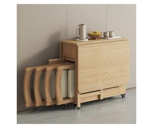 Générique Table À Manger Pliante Et Chaises, Table À Abattant Rétractable en Bois Massif avec Tiroir De Rangement for Salon, Hospitalité, Bureau Portable Extensible Robuste Et Facile À Installer