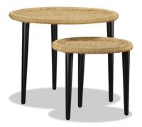 Générique Table Basse 2 Pcs Jute Naturelle | Cadre en acier robuste, Dessus tissé fait main, Design rustique, Usage polyvalent comme table de chevet ou support