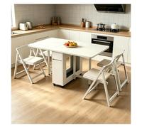 Générique Table Cuisine Petit Espace avec 4 Chaises À Dossier | Table En Bois Sur Roulettes Avec Emplacement De Rangement ,Bureau Pour Studio-1,4 M(White)