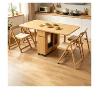 Générique Table Cuisine Petit Espace avec 4 Chaises À Dossier | Table En Bois Sur Roulettes Avec Emplacement De Rangement ,Bureau Pour Studio-1,4 M(Natural)