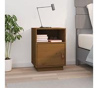 Générique Table de Chevet Marron Miel 40x34x55 cm, Armoire de Chevet en Bois de pin Massif avec 2 Compartiments et Porte à poignée en Similicuir, Rangement pour Livres et décorations,