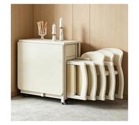 Générique Table De Repas Portable À Rangement Caché pour 6 À 8 Personnes | Table En Bois Pliable Sur Roulettes Et 4 Chaises Pliables Faciles À Ranger Sous,Bureau 1.4M(White)