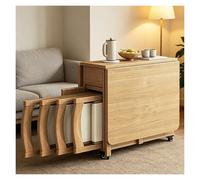 Générique Table De Repas Portable À Rangement Caché pour 6 À 8 Personnes | Table En Bois Pliable Sur Roulettes Et 4 Chaises Pliables Faciles À Ranger Sous,Bureau 1.4M(Natural)