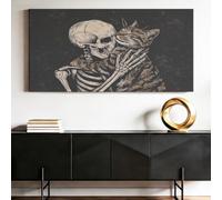Générique Tableau Décoratif sur Toile 100 x 40 cm Épuré Halloween Gothique Animal Art Déco Salut Impression sur Toile Crânes Chats Grand Décoration Art Mural Toile Imprimée Salon Chambre Cuisine
