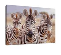 Générique Tableau Decoration Murale Animal - Impression sur Toile avec Cadre en Bois 140 x 70 cm, Marron Zèbre Prairie Champ - Peinture Décoration Murale Horizontale pour Salon, Chambre, Cuisine