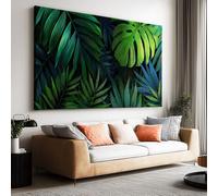 Générique Tableau Decoration Murale Salon Feuilles De Palmier Vertes 100x75cm Impression sur Toile Maison Moderne, Tableau sur Toile pour Chambre Bureau Salle Décoration Mural