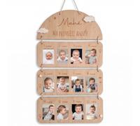 Générique Tableau Photo Bébé Personnalisé Ma Première Année - Cadre Évolution 1 à 12 Mois en Bois FSC - Décoration Murale Chambre Enfant avec Nuages 3D - Pêle-Mêle Cadeau de Naissance Original