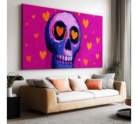 Générique Tableau sur Toile Cœur Rose Crâne 100x75cm Impression Sur Toile avec Cadre Decoration Murale Moderne, Peinture Décor Art Murale Chambre Salon Salle Enfant
