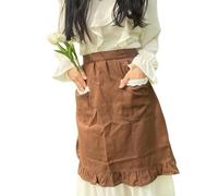 Générique Tablier de taille à volants en coton et lin avec poche pour femmes, demi-tablier de fleuriste de jardin élégant pour la cuisine et le service de pâtisserie