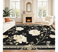 Générique Tapis 40 x 60 cm, Élégant Vintage Et Décoration D'Intérieur, Paillasson Roses Noir Crème Bordure Plante Fleurs pour Salon, Tapis D'Intérieur Lavable Et Antidérapant À Poils Ras