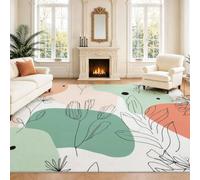 Générique Tapis 50 x 80 cm, Abstrait Fleurs Et Décoration D'Intérieur, Paillasson Pastel Pêche Clair Vert d'eau Rose Plante pour Salon, Tapis D'Intérieur Lavable Et Antidérapant À Poils Ras