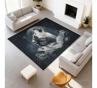 Générique Tapis Animal Portrait Hiver Silhouette 60 x 90 cm Loup Lune Montagne Chambre Tapis Lavable Doux Antidérapant, Moquette Poil Ras imprimé pour Salon Chambre l'entrée Décoration