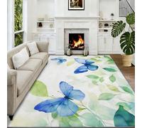 Générique Tapis Aquarelle Botanique Lavable en Machine pour Ado Enfants Adulte - Tapis Feuilles Animaux Papillon Antidérapant Doux pour Salon, Salle à Manger, Chambre à Coucher - 60 x 90 cm