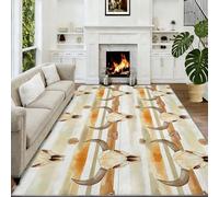 Générique Tapis Bohème Lavable en Machine pour Ado Enfants Adulte - Tapis Tribal Animaux Vache Antidérapant Doux pour Salon, Salle à Manger, Chambre à Coucher - 60 x 90 cm