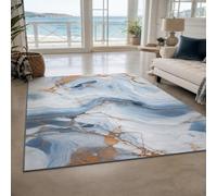 Générique Tapis Carré,Abstrait Bleu, Blanc, Jaune, 100 x 100 cm, Tapis Poils Ras Lavable Antidérapant pour Salon Décoratif Canapé Chambre Entrée Salle Couloir