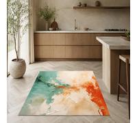 Générique Tapis Carré,Abstrait Vert, Orange, Blanc, Beige, 200 x 200 cm, Lavable Tapis pour Décoration Maison Salon, Salle à Manger, Chambre,